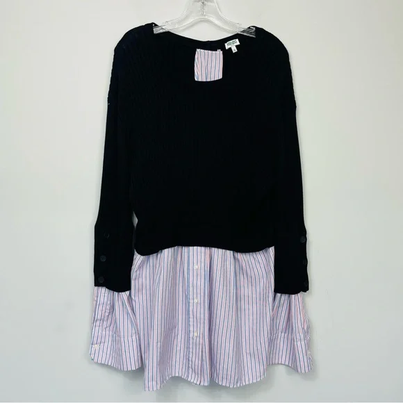 KENZO PARIS LAYERED RIBBED COTTON BLEND KNIT AND COTTON POPLIN SWEATER SHIRT XL - Picture 5 of 16